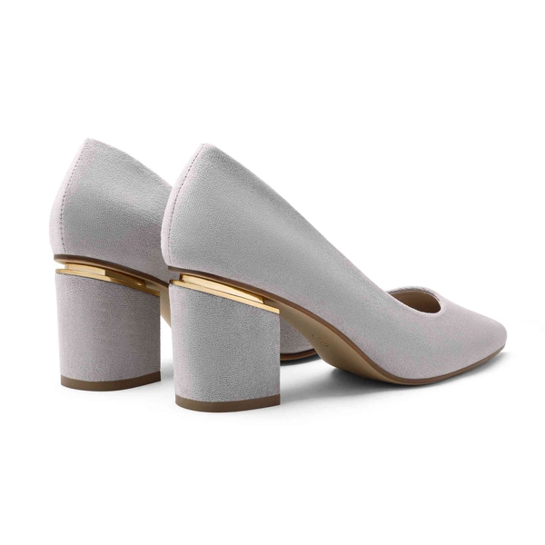 Elegant Block Heel Suede Pumps - GREY SUEDE - 4